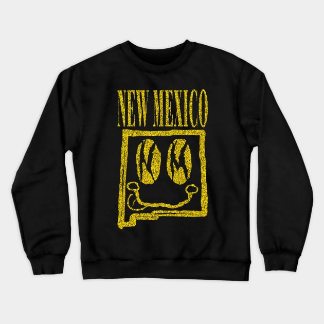 New Mexico Grunge Smiling Face Black Background Crewneck Sweatshirt by pelagio